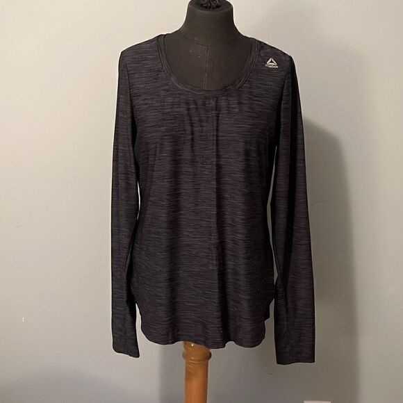 Reebok Women's Gray Heather Scoop Neck Long Sleeve Athletic Top - Picture 1 of 6